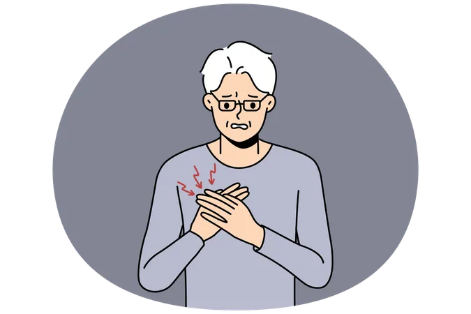 Un homme âgé en mauvaise santé souffre de douleurs cardiaques  Illustration