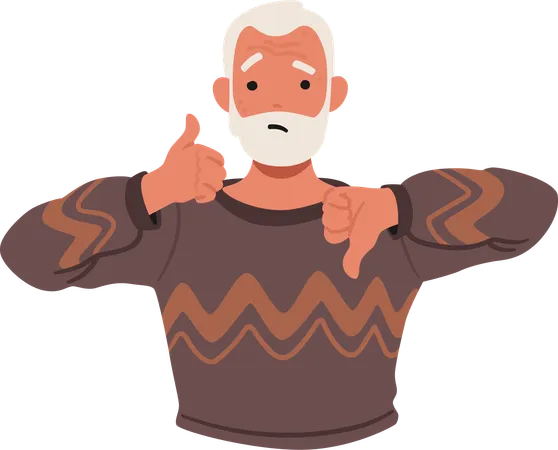 Un homme âgé a exprimé sa forte désapprobation avec un geste définitif du pouce vers le bas  Illustration