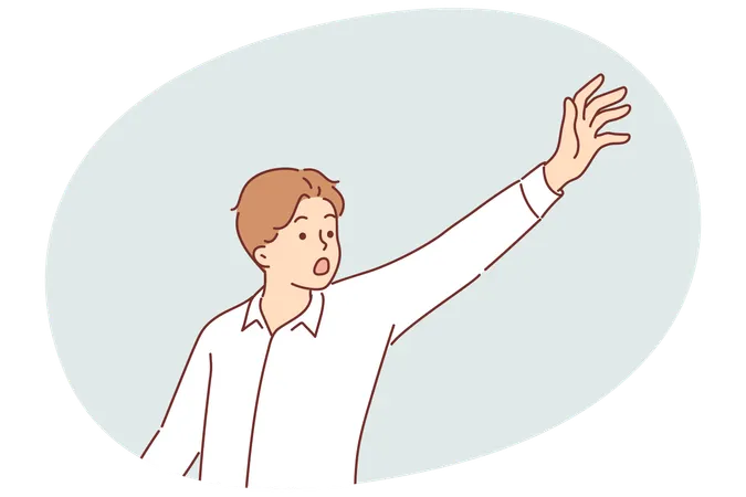 Un homme agité lève la main et crie pour tenter d'attirer l'attention sur des questions importantes  Illustration
