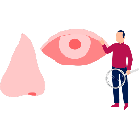 Un homme cherche des germes dans ses yeux  Illustration