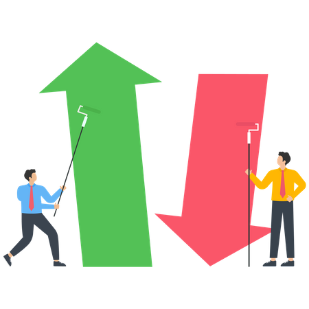 Un homme d’affaires peint une flèche croissante vers le haut  Illustration