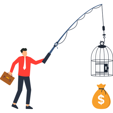 Un homme d'affaires à la recherche d'une cage à billets verrouillée  Illustration