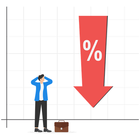 Un homme d'affaires analyse la crise économique mondiale  Illustration