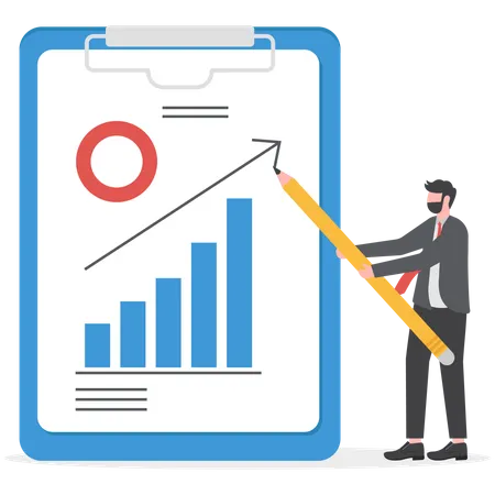 L'homme d'affaires analyse les bénéfices de l'entreprise  Illustration