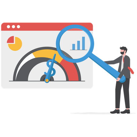 L'homme d'affaires analyse les performances des services en ligne  Illustration