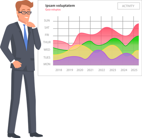 L'homme d'affaires analyse son graphique de croissance  Illustration