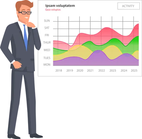 L'homme d'affaires analyse son graphique de croissance  Illustration