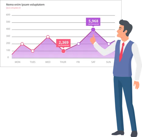 L'homme d'affaires analyse son rapport numérique  Illustration