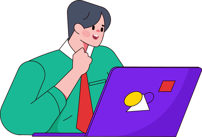 Un homme d'affaires appelle à une réunion en ligne avec ses employés  Illustration