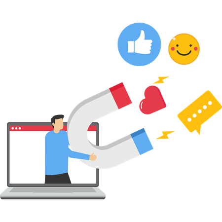 Un homme d'affaires attire des employées vers son profil en ligne  Illustration