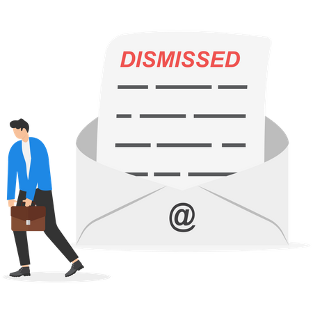 Un homme d'affaires au chômage s'éloigne d'un courrier électronique rejeté  Illustration