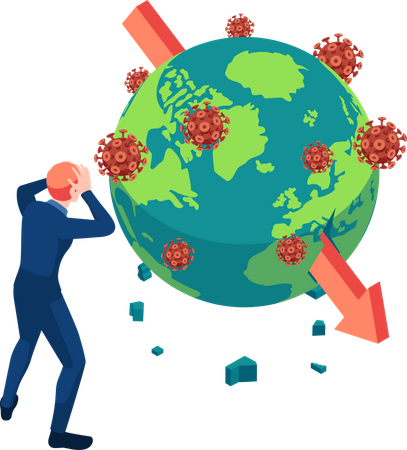 Un homme d'affaires choqué regarde le krach boursier mondial dû au virus COVID-19  Illustration