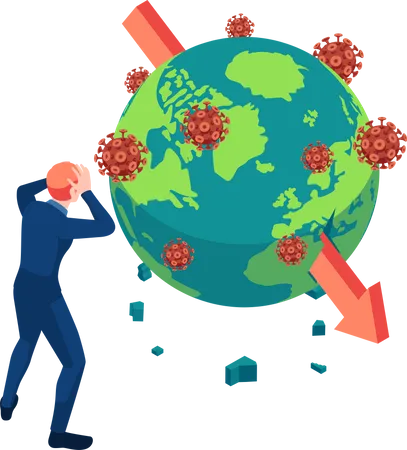 Un homme d'affaires choqué regarde le krach boursier mondial dû au virus COVID-19  Illustration