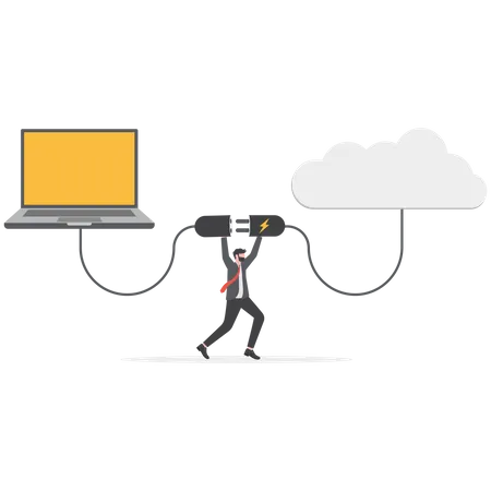 L'homme d'affaires connecte son site Web au cloud  Illustration