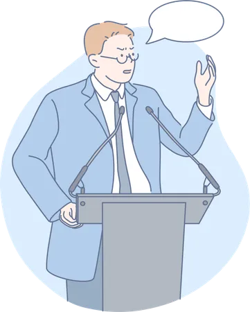 L'homme d'affaires prononce un discours sur le podium  Illustration
