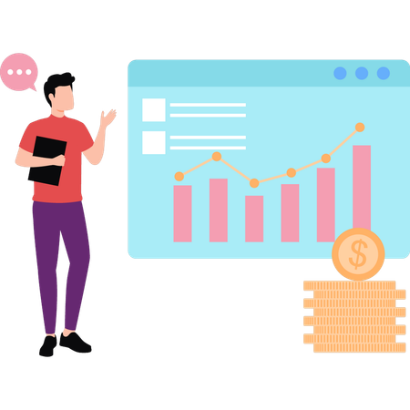 L'homme d'affaires donne une présentation sur l'analyse commerciale  Illustration