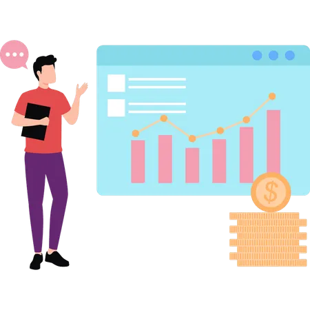 L'homme d'affaires donne une présentation sur l'analyse commerciale  Illustration