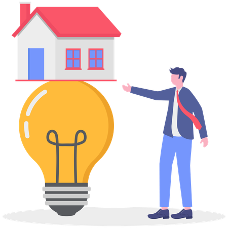 Un homme d'affaires économise l'électricité de sa maison grâce à l'énergie verte  Illustration