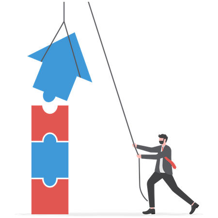 L'homme d'affaires essaie de résoudre des énigmes commerciales  Illustration