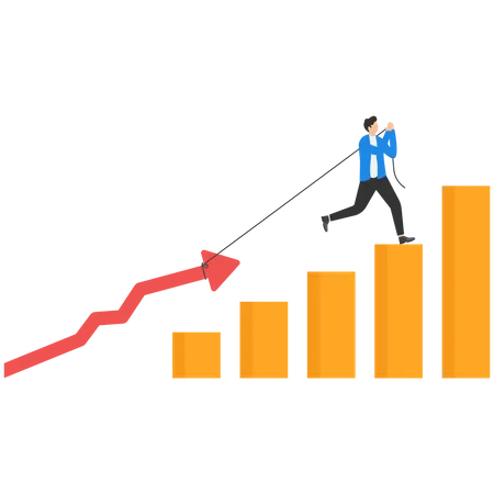 Un homme d'affaires intelligent essaie de tirer la flèche vers le haut  Illustration
