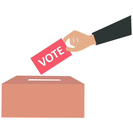 Un homme d'affaires laisse tomber un bulletin de vote dans une urne pour le vote électoral  Illustration