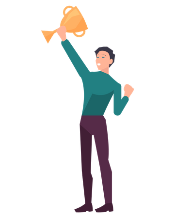 Un homme d'affaires remporte la coupe en compétition  Illustration