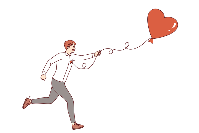 Un homme d'affaires suit son cœur dans l'espoir de trouver l'emploi de ses rêves ou une nouvelle relation amoureuse avec une fille  Illustration