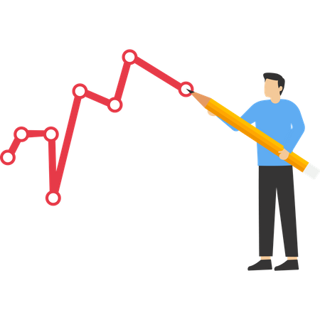 Un homme d'affaires trace une ligne d'attente sur le graphique KPI  Illustration