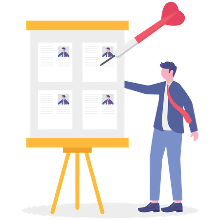 Un homme d'affaires travaille sur un objectif de recrutement  Illustration