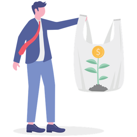 Un homme d'affaires utilise un sac écologique  Illustration