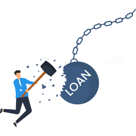 Un homme fracasse une balle de prêt avec un marteau Réduction de la dette financière Entreprise  Illustration