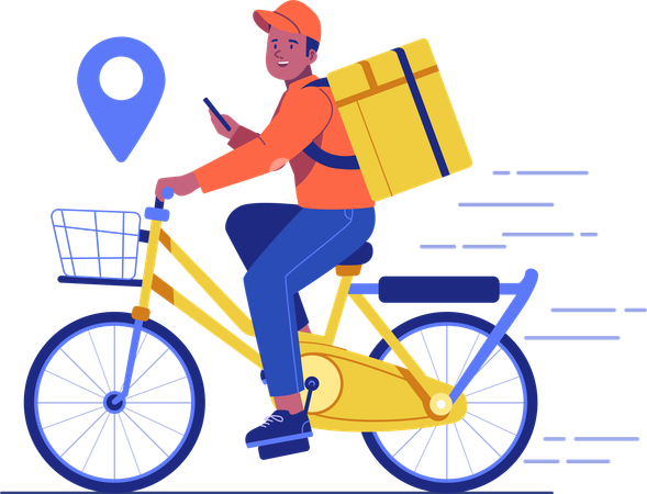 Un homme effectuant une livraison de courrier à vélo  Illustration