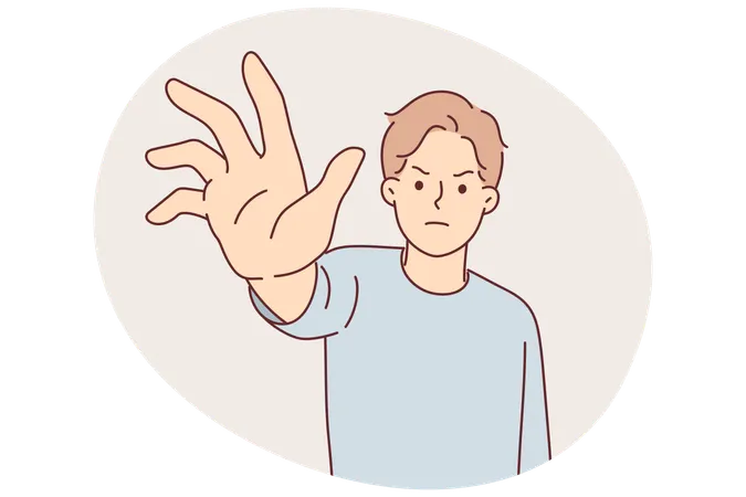 Un homme en colère tend la main vers l'écran pour tenter de retirer quelque chose ou d'arrêter des actions nuisibles  Illustration