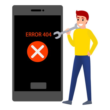 Un homme essaie de réparer un site Web en panne  Illustration