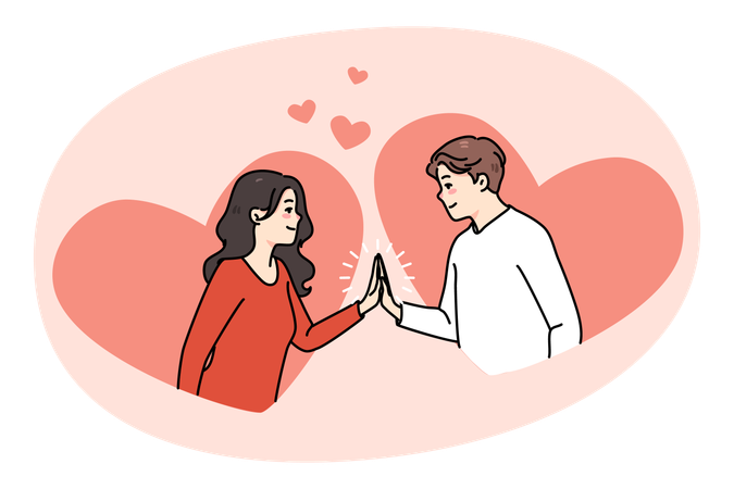 Un homme et une femme heureux se touchent la main et vivent un moment de proximité  Illustration
