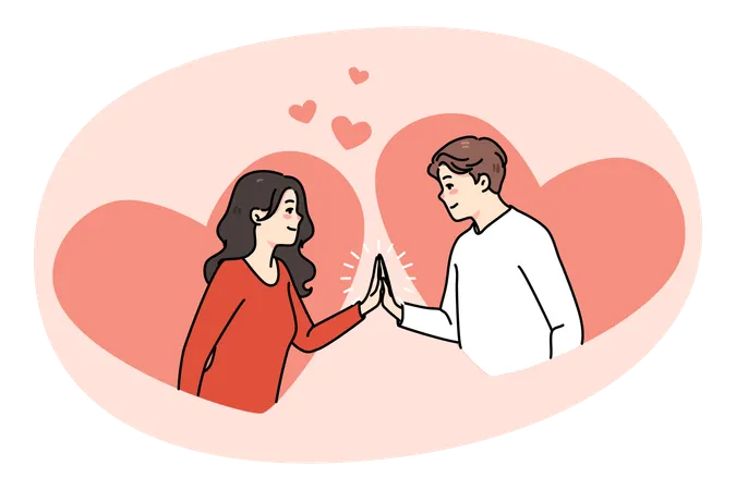Un homme et une femme heureux se touchent la main et vivent un moment de proximité  Illustration