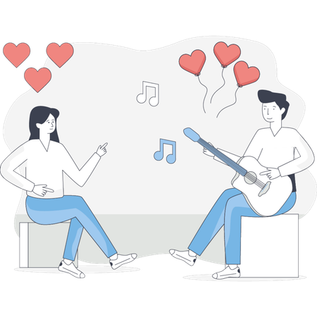 Un homme et une femme jouant joyeusement de la musique ensemble entourés d'instruments dans un cadre chaleureux  Illustration