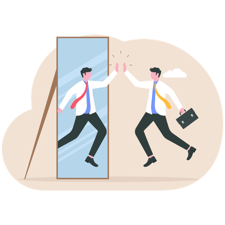 Un homme heureux se regardant dans le miroir  Illustration