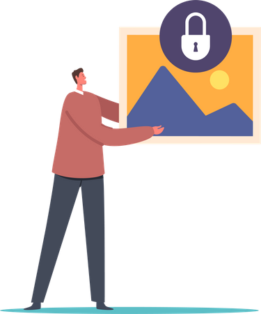 Un homme inquiet pour la protection de sa vie privée  Illustration