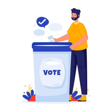 Un homme insère un bulletin de vote dans l'urne  Illustration