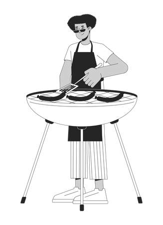 L'homme latino-américain prépare un barbecue  Illustration