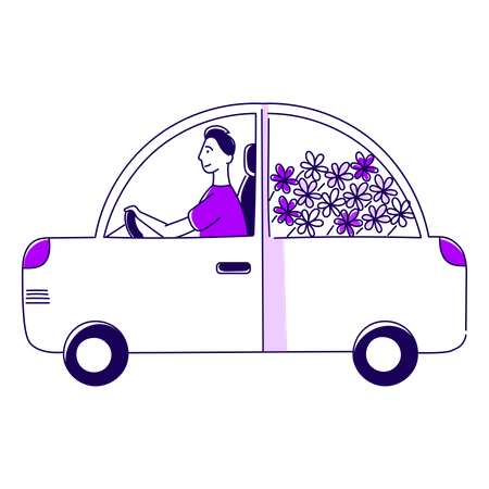 Un homme conduit une voiture  Illustration