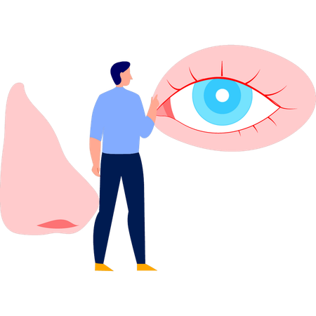Un homme montre du doigt le sens de la vue  Illustration