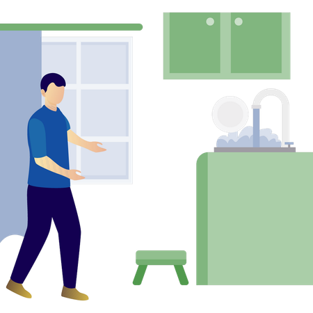 Un homme montre une buanderie  Illustration