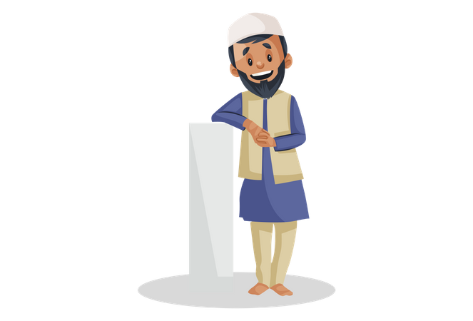 L'homme musulman indien se tient debout avec un pilier  Illustration
