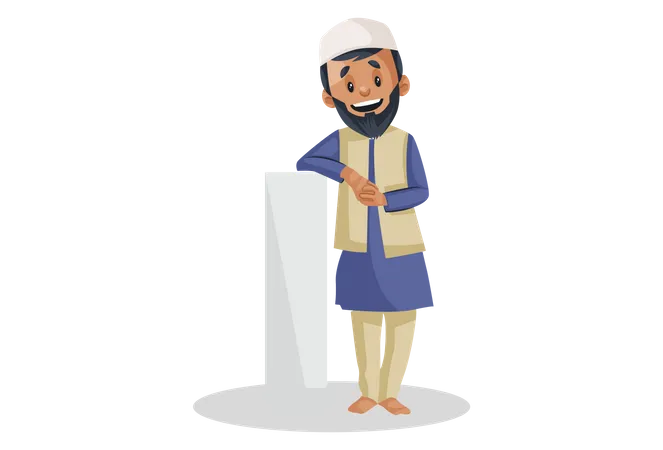 L'homme musulman indien se tient debout avec un pilier  Illustration
