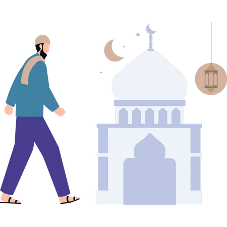 Un musulman va à la mosquée  Illustration