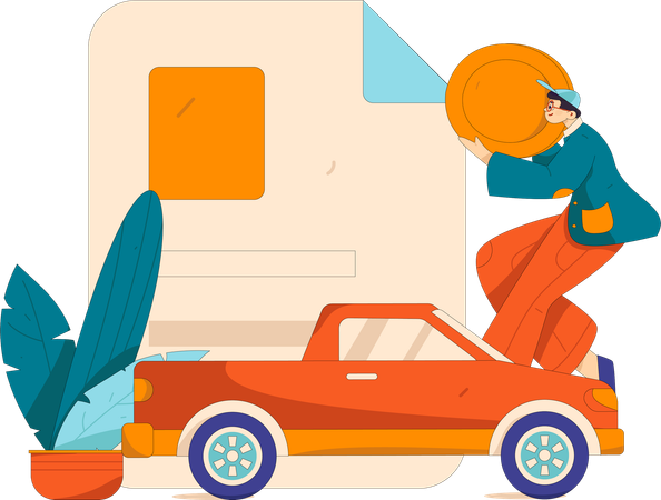 Un homme paie EMI pour sa nouvelle voiture  Illustration
