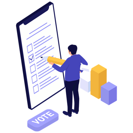 Un homme politique examine la liste de contrôle du vote mobile  Illustration