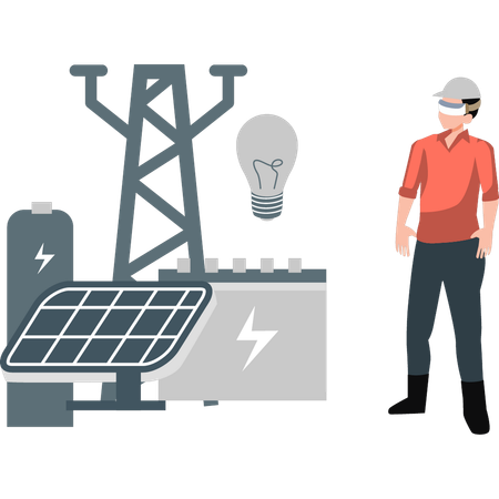 Un homme présente le système solaire avec la technologie VR  Illustration